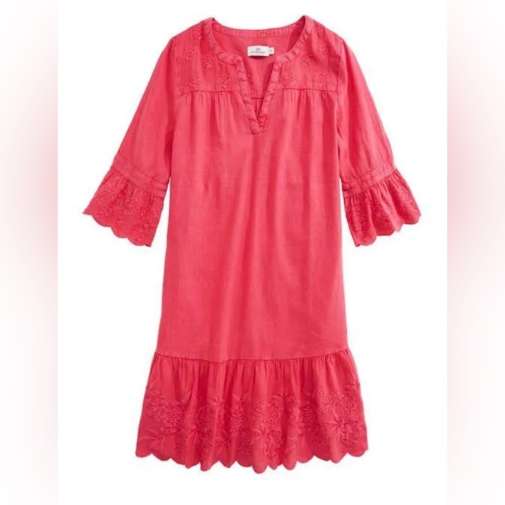 Vineyard Vines Woman’s Paradise Pink Flutter Sleeve Linen/Cotton Blend Dress sz6